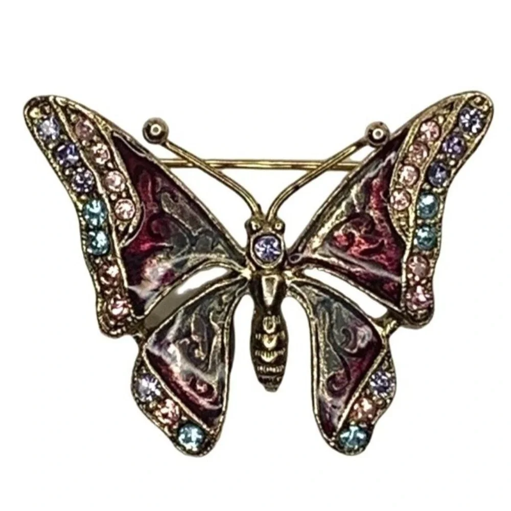 Liz Claiborne vintage rhinestone enamel butterfly brooch OS‎